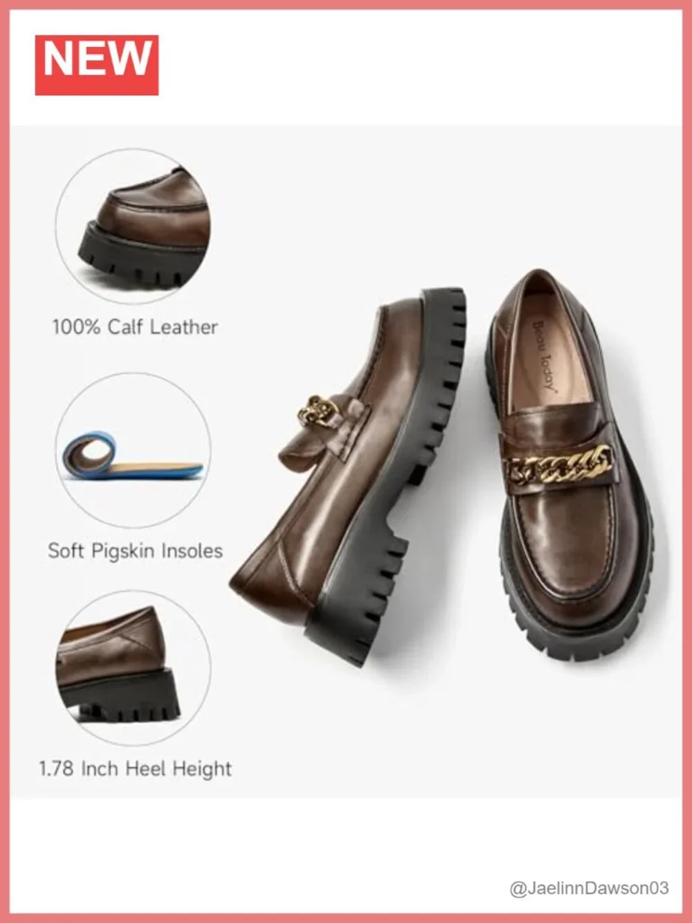 Chunky Loafers for Women Platform Lug Sole Slip-on Leather Shoes